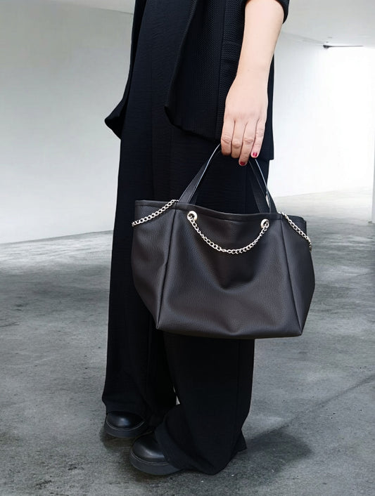 Borsa a mano in pelle sintetica nera