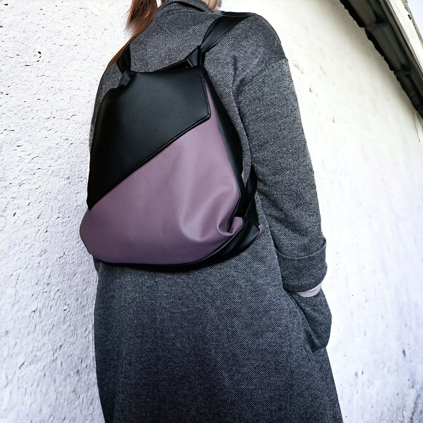 Borsa zaino in pelle sintetica, borse convertibili, zaino donna, borse fatte a mano, borse vegane, borse cruelty free, - Quattroequarantotto