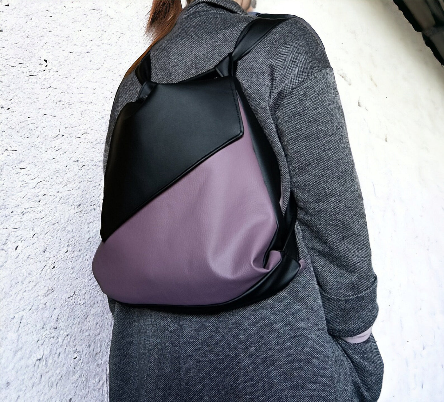 Borsa zaino in pelle sintetica, borse convertibili, zaino donna, borse fatte a mano, borse vegane, borse cruelty free, - Quattroequarantotto