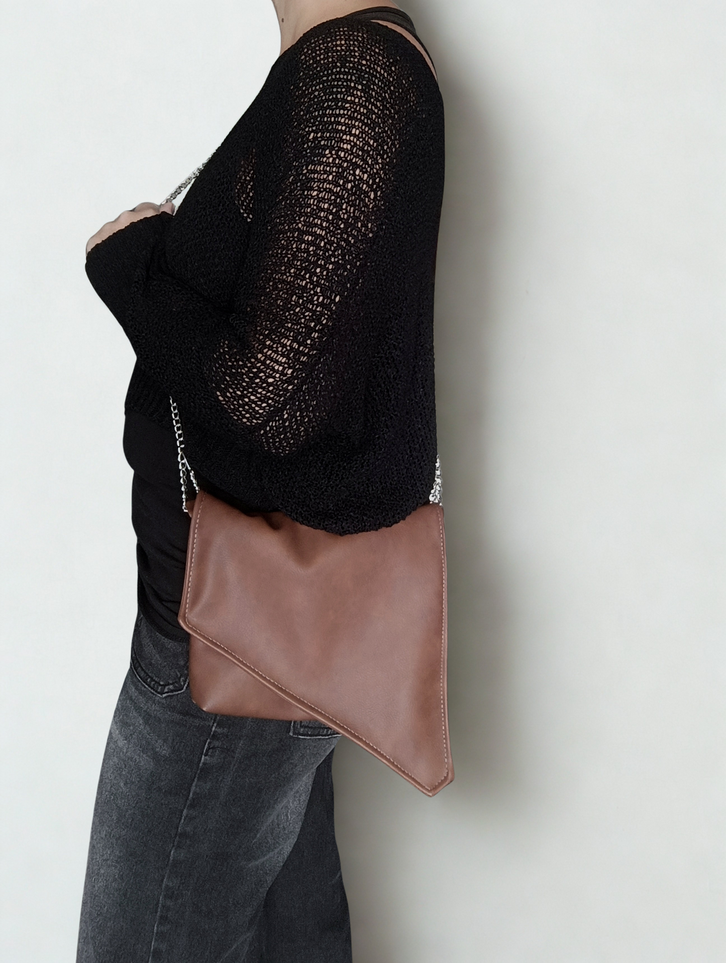 Mini bag in pelle sintetica color cuoio