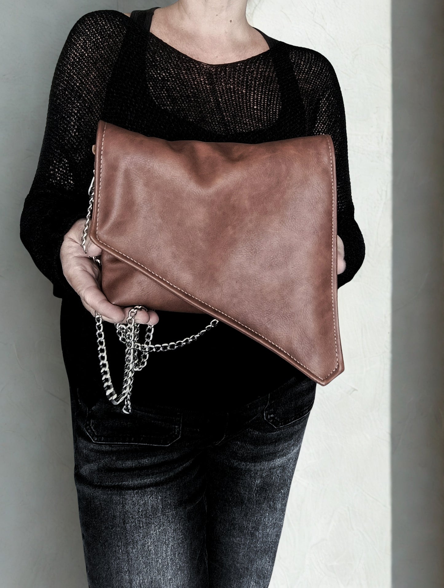 Mini bag in pelle sintetica color cuoio