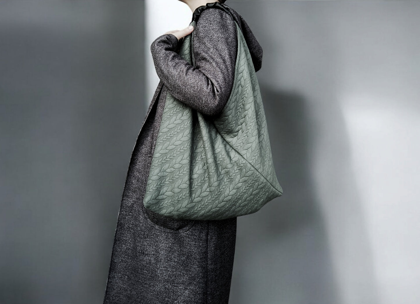 Borsa in stile origami in tessuto lanato
