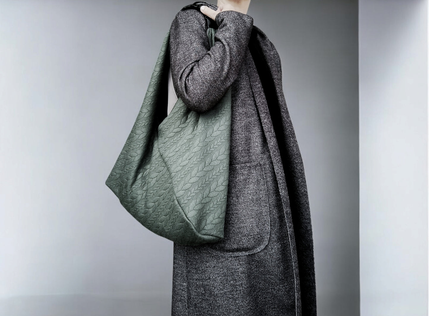 Borsa in stile origami in tessuto lanato