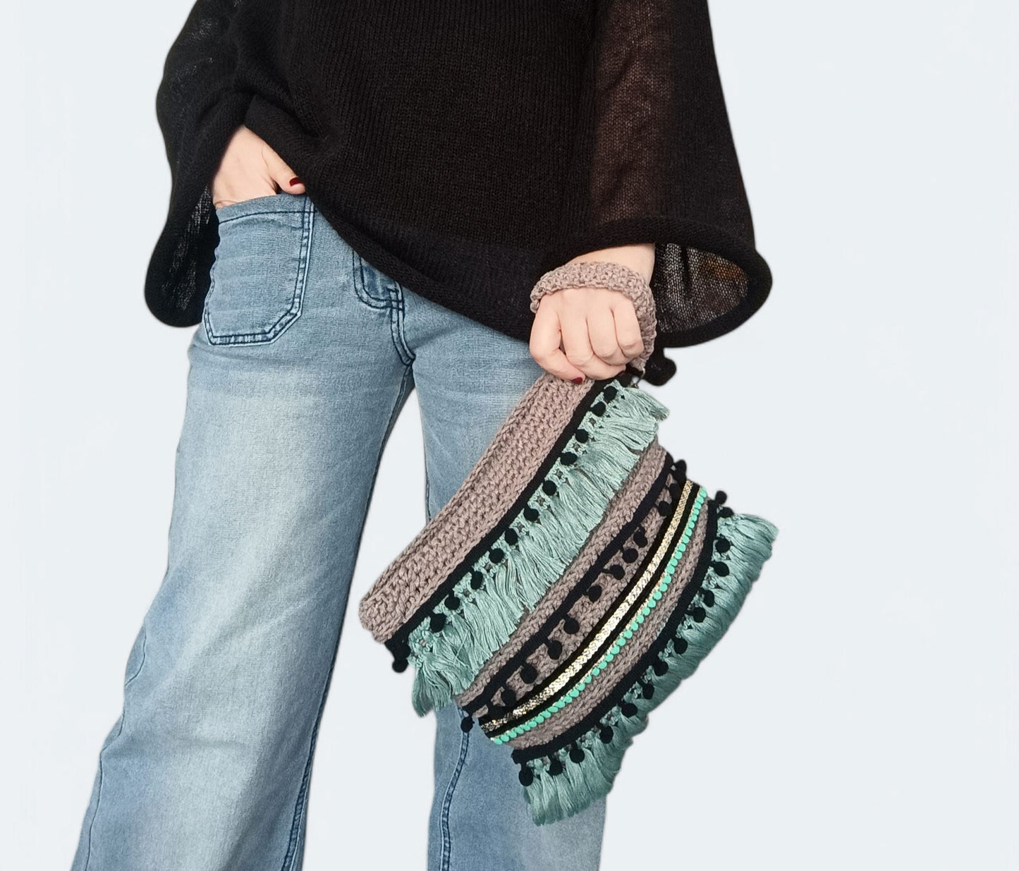 Pochette rettangolare all'uncinetto in stile gipsy