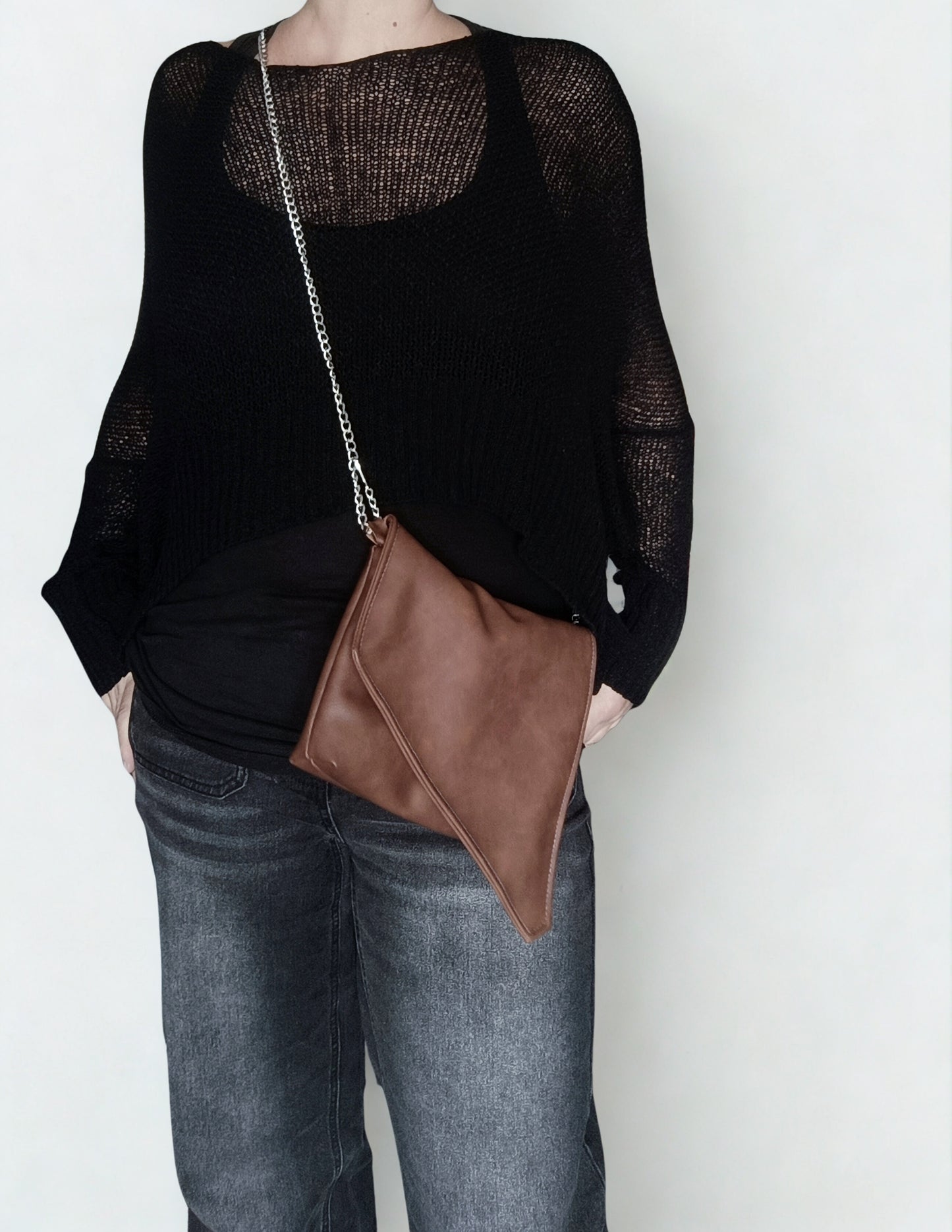 Mini bag in pelle sintetica color cuoio