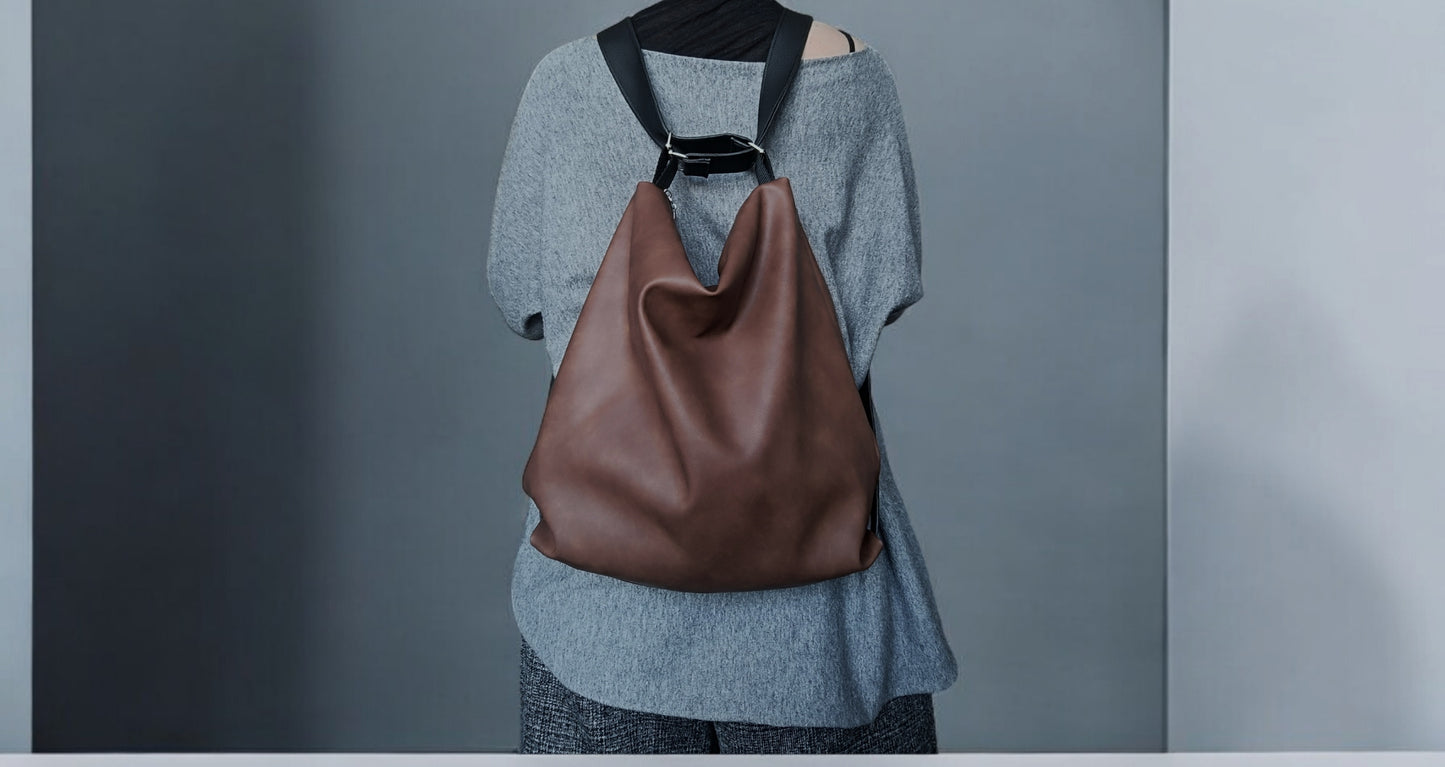 Zaino borsa in pelle sintetica color cuoio