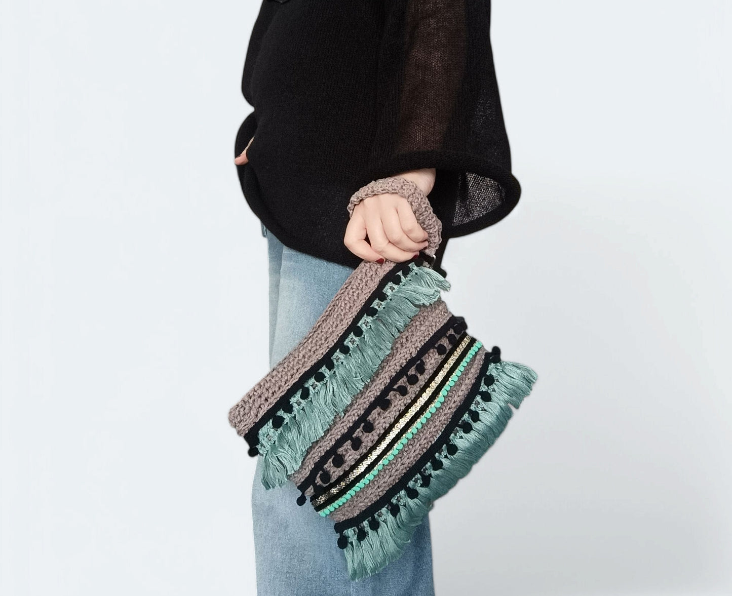 Pochette rettangolare all'uncinetto in stile gipsy