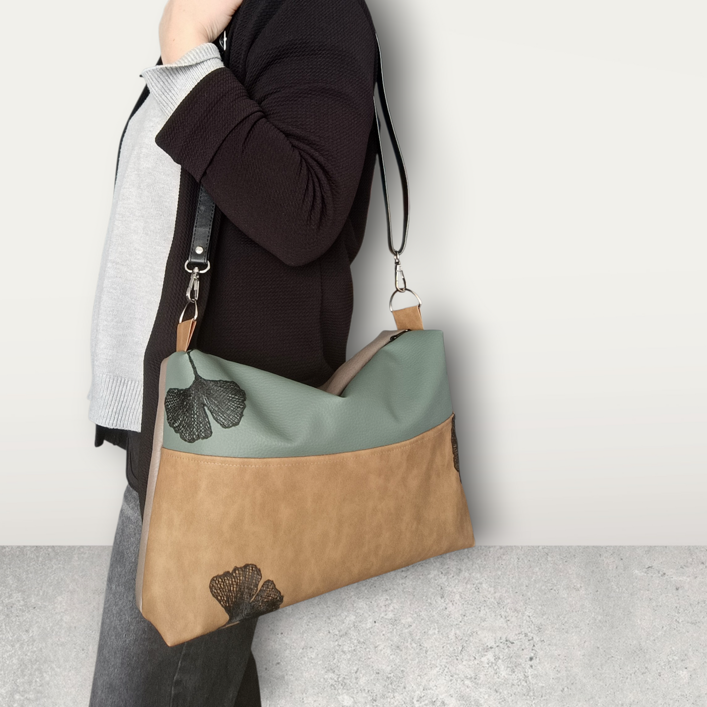 Borsa a tracolla ginkgo in pelle sintetica