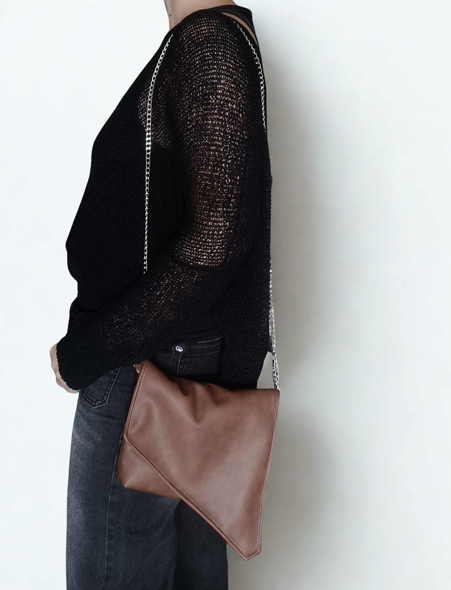 Mini bag in pelle sintetica color cuoio