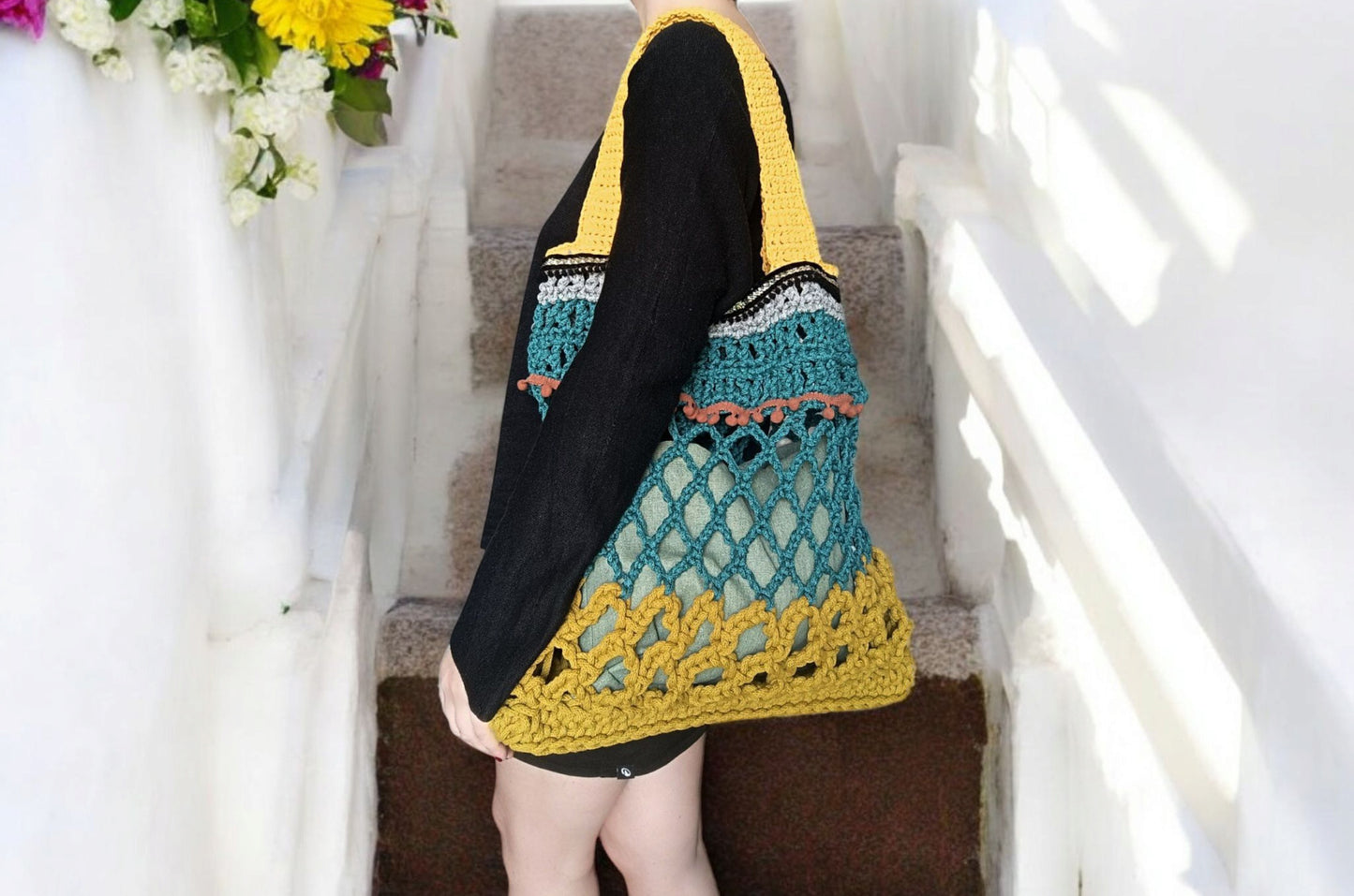 Borsa boho e hippie all'uncinetto