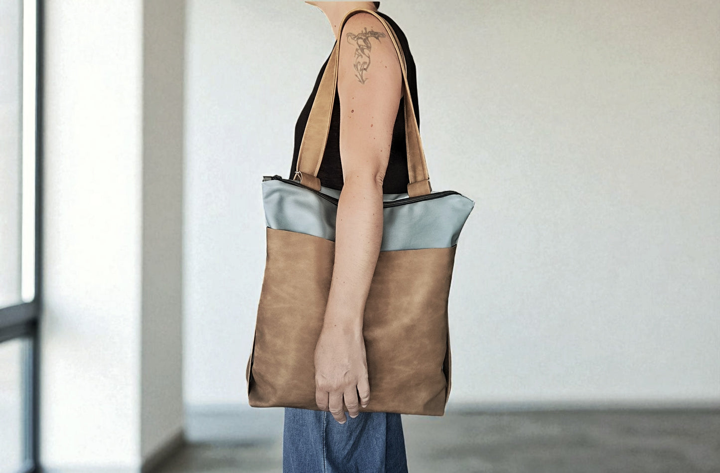 Tote backpack in pelle sintetica