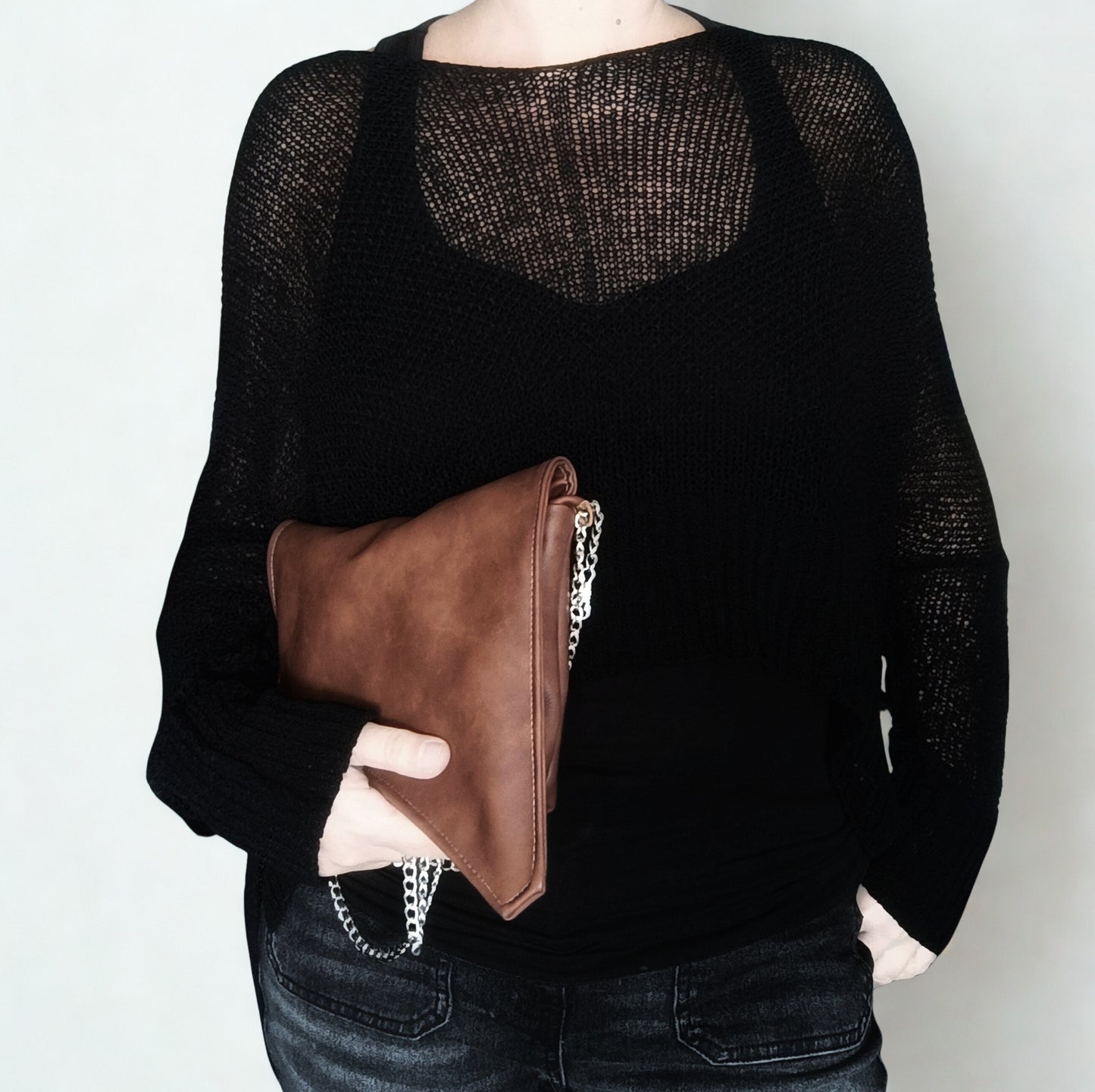Mini bag in pelle sintetica color cuoio