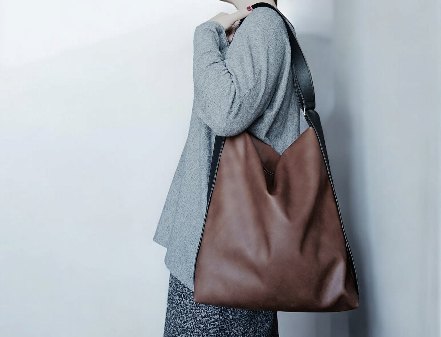 Zaino borsa in pelle sintetica color cuoio