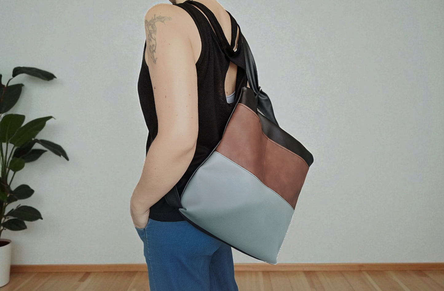 Borsa tote convertibile in zainetto
