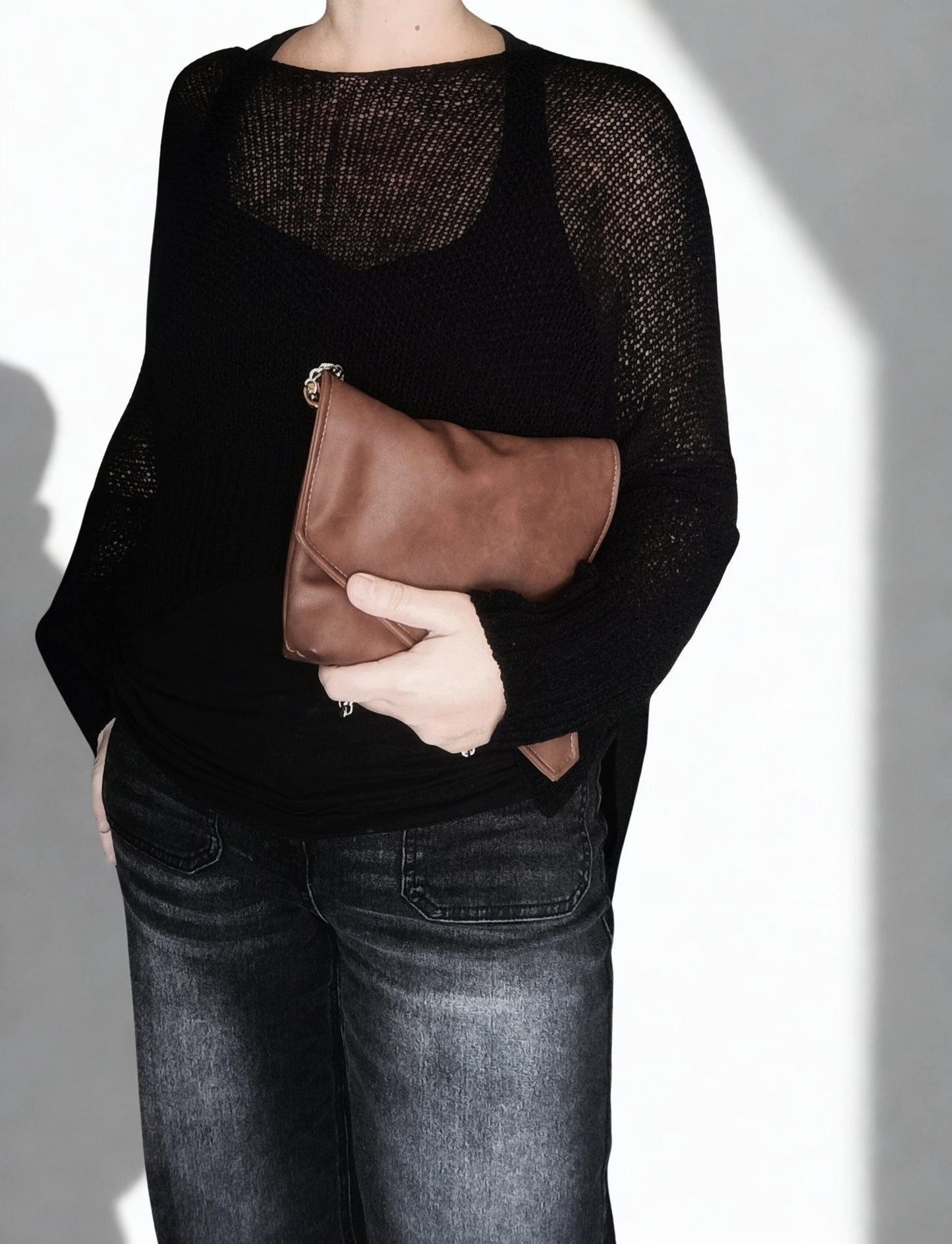 Mini bag in pelle sintetica color cuoio