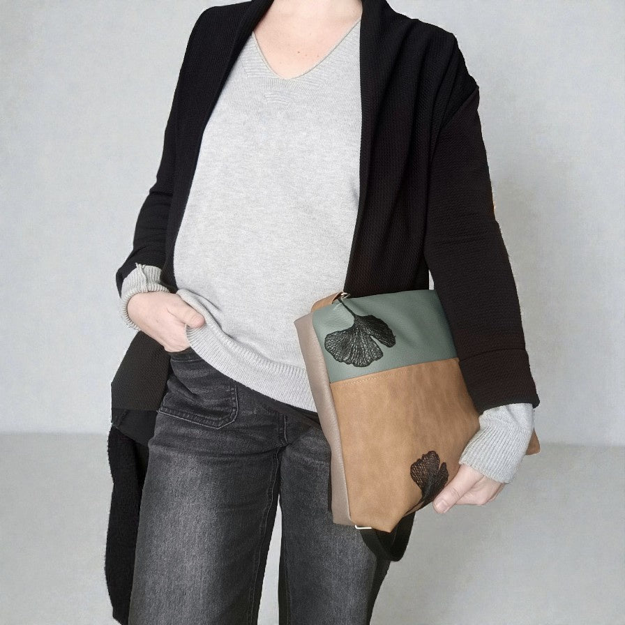 Borsa a tracolla ginkgo in pelle sintetica