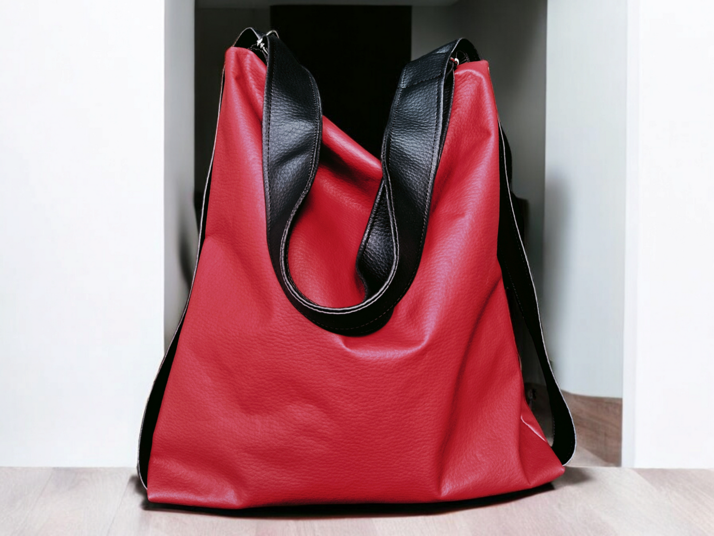 Borsa zaino in pelle sintetica rossa
