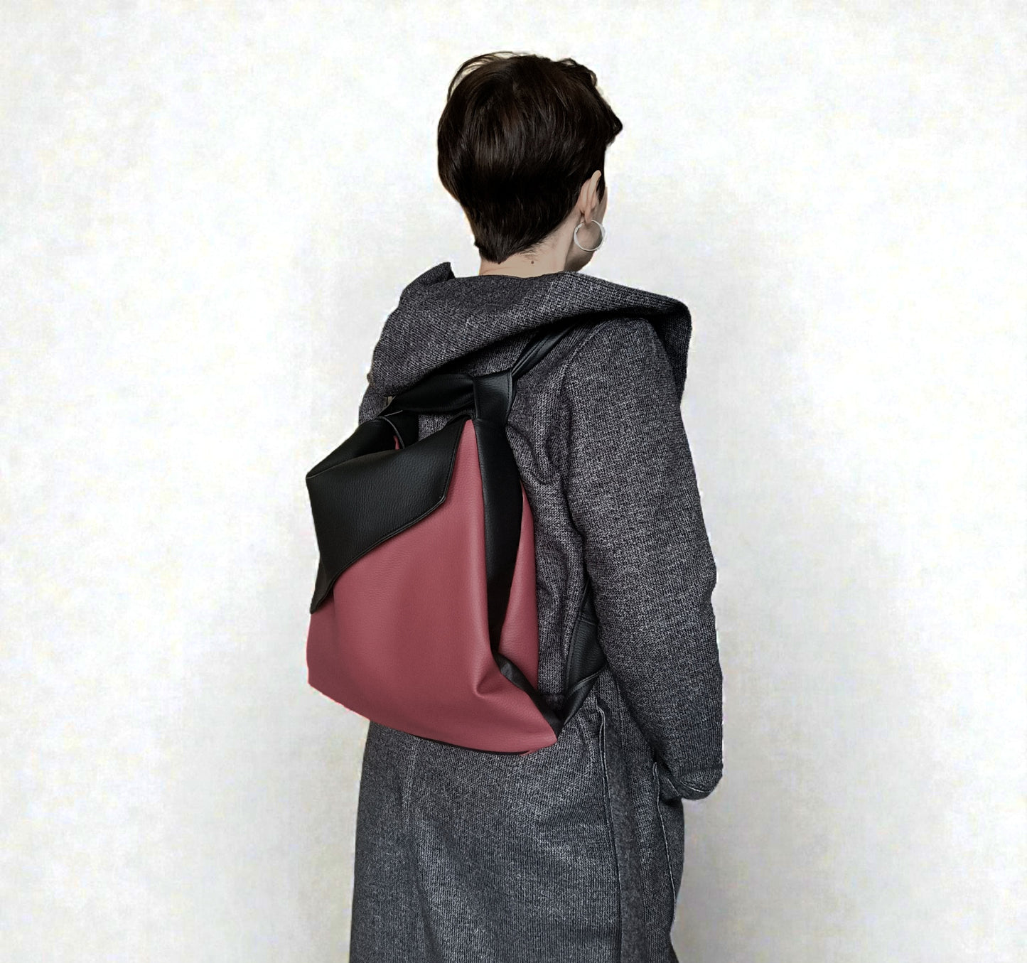Borsa zaino in pelle sintetica rossa